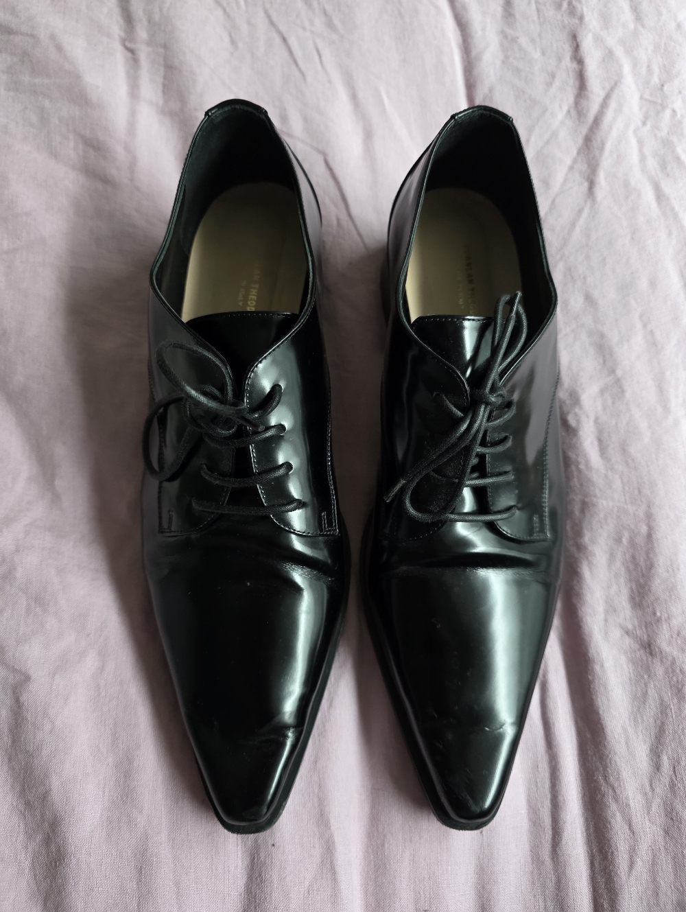 Scanlan Theodore Womens Black Leather Nero Pointed Toe Derby Oxfords